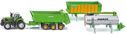 Siku Deutz-Fahr tractor speelgoed met Joskin aanhanger set 1:87