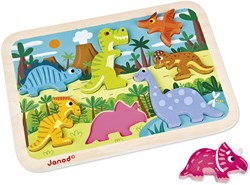 Janod Holzpuzzle Dinosaurier - Lernspielzeug 7 Teile für Kinder