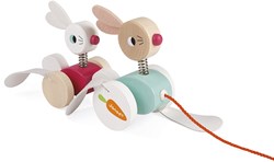 Janod Holzspielzeug - Ziehfigur Kaninchen - Motorikspielzeug Kinder
