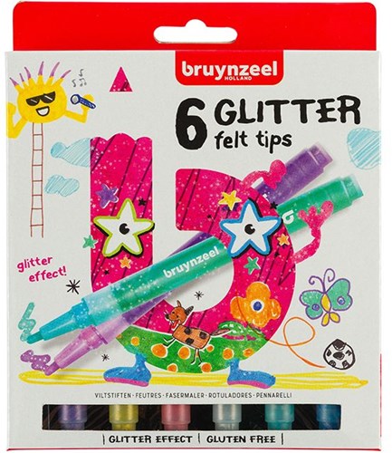 Bruynzeel Glitzer Filzstifte Set 6 Stück - Basteln und Malen-2