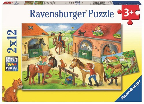 Ravensburger kinderpuzzel paarden vakantie manege 2x12 stukjes puzzel