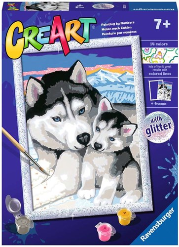 Ravensburger schilderen op nummer Cute Huskies - creatieve set voor kinderen