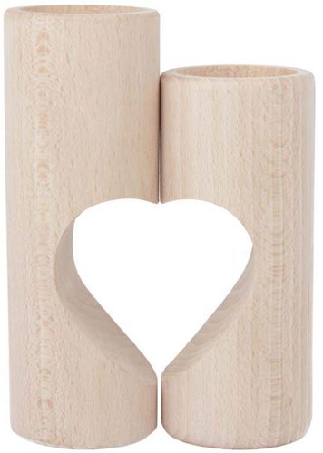 Playwood houten waxinelichthouder hart decoratie set van 2 naturel