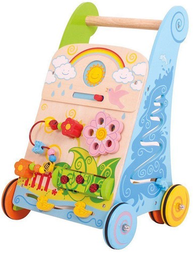BigJigs houten loopwagen met activiteitenpaneel - bloemen thema-3