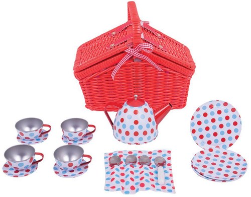 BigJigs theeservies picknickmand - speelgoed servies met stippen-3