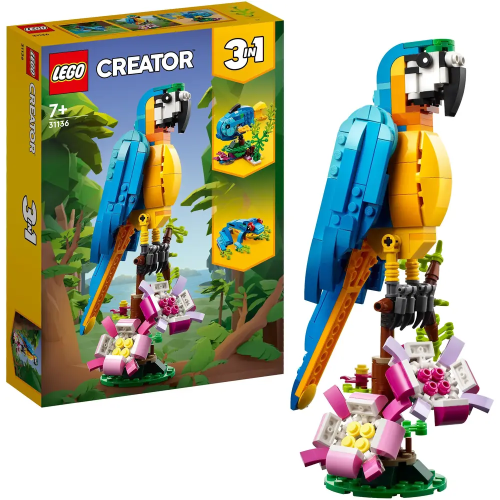 LEGO Creator Bauset exotischer Papagei - Frosch - Fisch 31136 Spielzeug