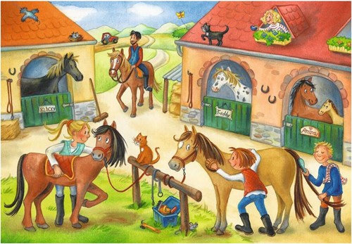 Ravensburger kinderpuzzel paarden vakantie manege 2x12 stukjes puzzel-3