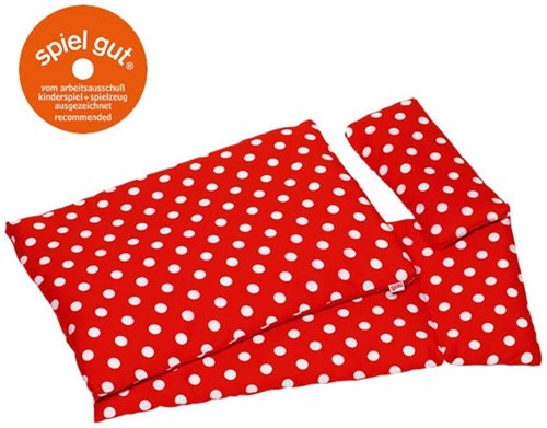 Goki Puppenbettwäsche rot mit Punkten - Decke und Kissen Set