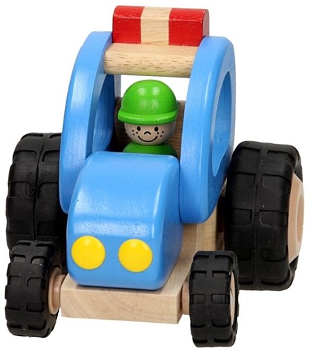 Goki houten tractor speelgoed blauw duurzaam boerderij-3