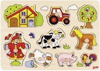 Goki Holzpuzzle Bauernhof Tiere Retro - Lernspielzeug für Kinder