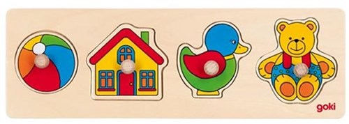 Goki houten speelgoed steekpuzzel - kleurrijke knopjespuzzel 4-delig