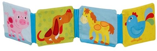 Goki baby knisperboek dieren met rammelaar en pieper - stoffen babyboek
