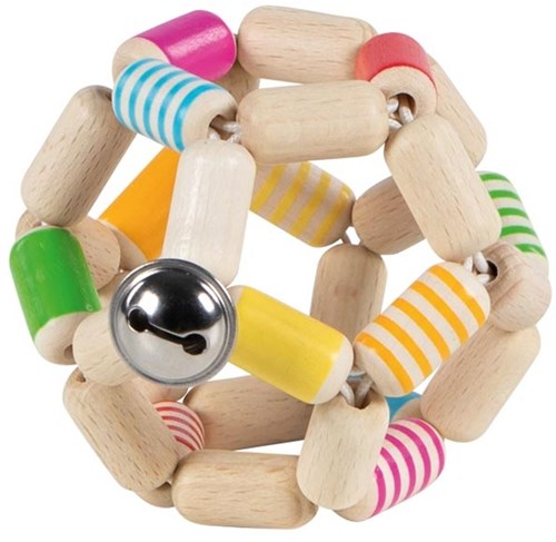 Goki Baby Rassel elastischer Ball - Holz Greifling mehrfarbig