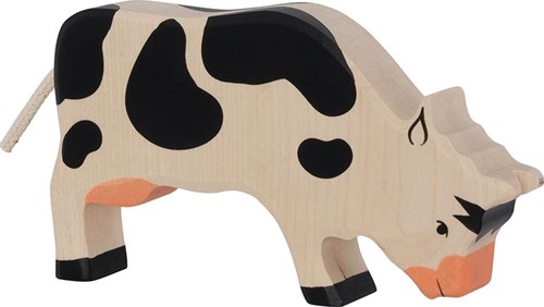 Holztiger houten koe zwart grazend - boerderijdier speelgoed