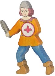 Holztiger houten speelfiguur jongen oranje shirt fantasierijk speelgoed