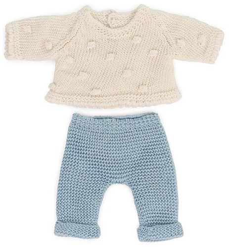 Miniland Puppenkleidung Set gestrickt blau-weiß 21cm Babypuppe