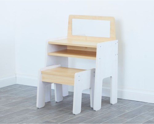 Cosy kaptafel voor kinderen met spiegel en krukje - houten speelgoed