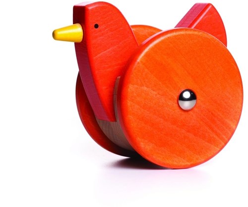 Bajo Houten Duwfiguur Wiebelende Kip, Rood - Educatief Speelgoed