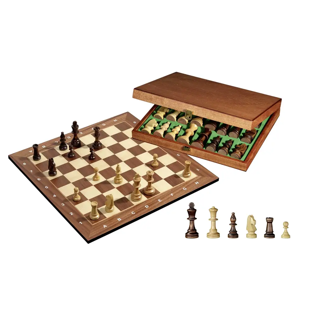 Philos schaakspel toernooi set houten bord 50 mm veld 90 mm koning