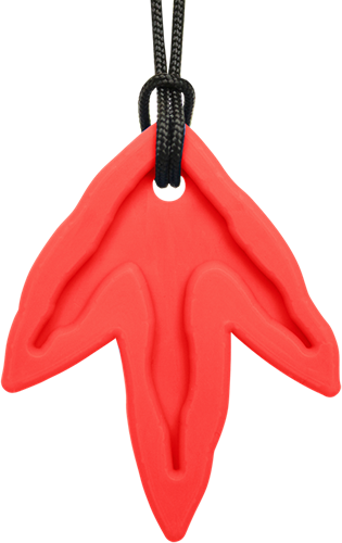 ARK Therapeutic kauwsieraad dinosaurus ketting rood voor kinderen Kauwketting met fossielenafdruk en drie kauwpunten, geliefd bij dinofans, voor kinderen en volwassenen.