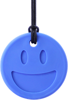 ARK Therapeutic bijtsieraad kauwspeelgoed Smiley Face Chewmoji blauw Dubbelzijdige smiley-kauwketting met twee expressies, voor voortandkauwers, kinderen en volwassenen.