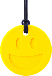 ARK Therapeutic bijtspeelgoed Smiley Face Chewmoji geel kauwsieraad Dubbelzijdige smiley-kauwketting met twee expressies, voor voortandkauwers, kinderen en volwassenen.