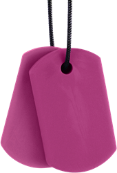 ARK Therapeutic kauwsieraad speelgoed Chew Tags magenta kunststof Dunne, discrete kauwketting met twee hangers in dog-tag-stijl, voor kinderen en volwassenen.