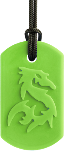 ARK Therapeutic bijtketting kauwsieraad draak limegroen XT medium speelgoed Kauwketting met verhoogd drakenmotief, geschikt voor stevigere voortandenkauwers.