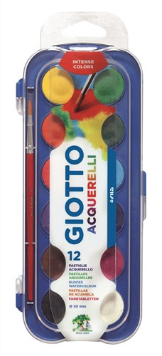 Giotto Malkasten Farbtöpfchen 12 Stück 30mm mit Pinsel