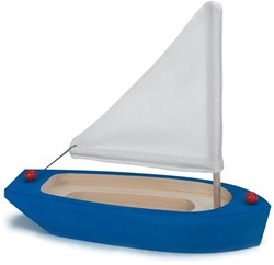 nic houten zeilboot blauw wit - speelgoed boot voor kinderen