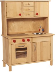 nic houten speelkeuken met bovenkastje - speelgoedkeuken bruin 79x39x112cm