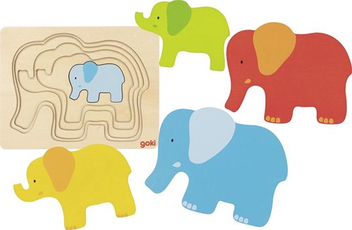 Goki Holz Schichtenpuzzle Elefant Lernspielzeug 5-teilig-2