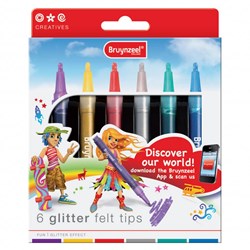 Glitterstiften set viltstiften 6 stuks knutselen tekenen creatief