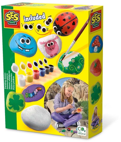 Ses stenen schilderen creatieve knutselset voor kinderen - inclusief verf en penseel