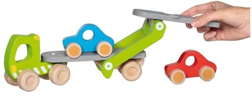 Goki houten autotransporter speelgoed met 2 voertuigen - FSC hout-2