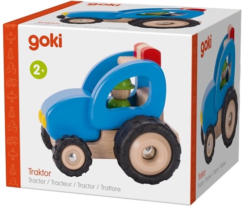 Goki houten tractor speelgoed blauw duurzaam boerderij-2