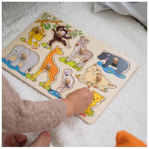 Goki houten puzzel wilde dieren - noppenpuzzel 9 stukjes-2