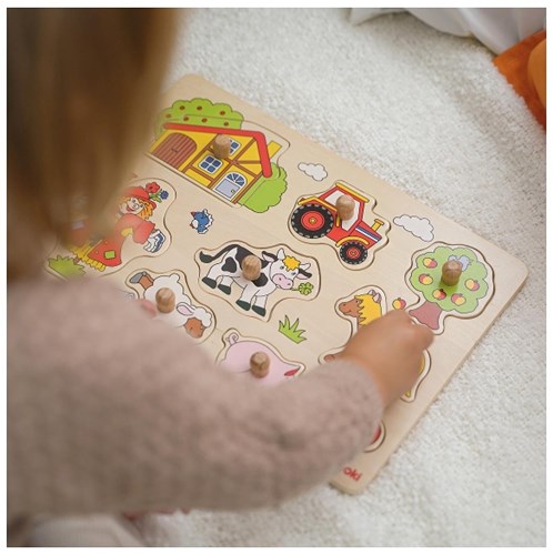 Goki Holzpuzzle Bauernhof Tiere Retro - Lernspielzeug für Kinder-2
