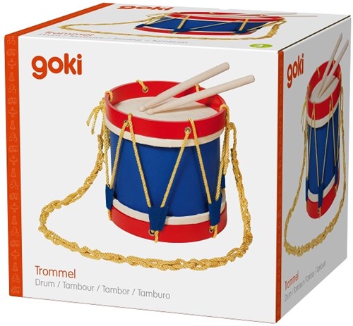 Goki houten trommel muziekspeelgoed met stokken - blauw rood-3