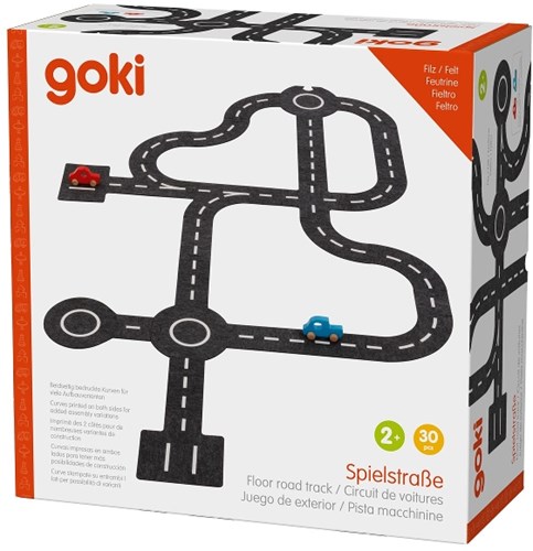 Goki Spielteppich Verkehrswege - Filz Rennbahn mit 2 Autos 30-teilig-3