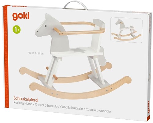 Goki Holz Schaukelpferd - Schaukeltier für Kinder weiß Holz-3