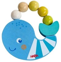 Haba houten rammelaar walvis baby speelgoed blauw motoriek