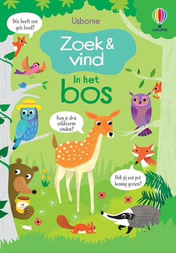 Usborne zoekboek - Zoek en vind in het bos stickerboek 4+
