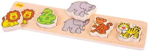 BigJigs Holz Safari Puzzle - Chunky Lift and Match - 5 Teile-2
