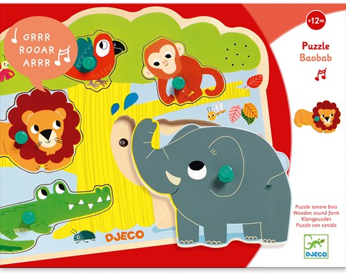 Djeco Holz Geräuschepuzzle Baobab - Lernspielzeug Tiere-3