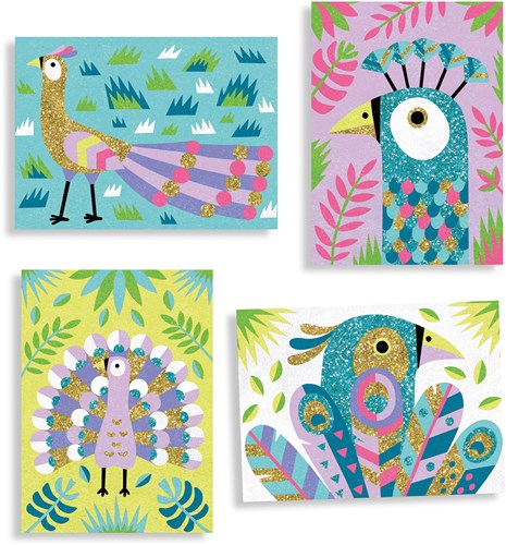 Djeco Sand und Glitzer Bastelset Vögel - Dazzling Birds Kreativspielzeug