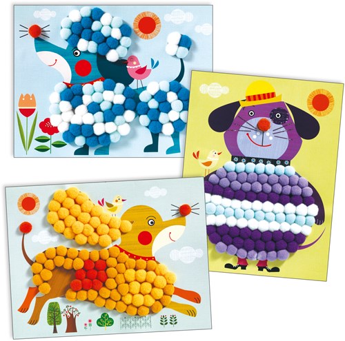 Djeco Bastelset PomPom Puppies - kreative Collage Hunde