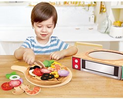 Hape Pizza Spielset Holzspielzeug mit Pizzakarton für Kinder