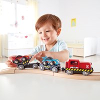 Hape Raceauto transporttrein houten speelgoed set racebaan
