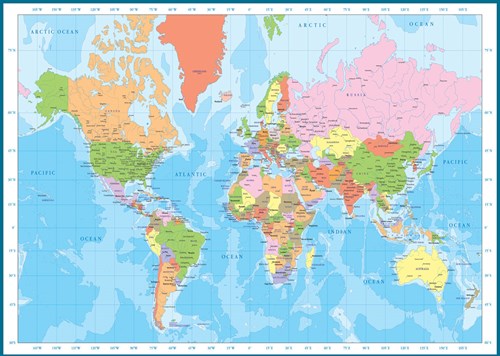 Eurographics puzzel wereldkaart - 1000 stukjes karton legpuzzel